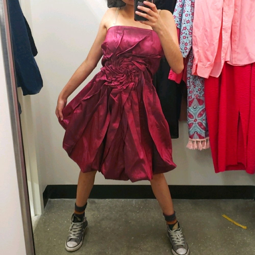 Vintage Formal Plum Wine Purple Formal Strapless Bubble Mini Dress - Picture 3 of 13